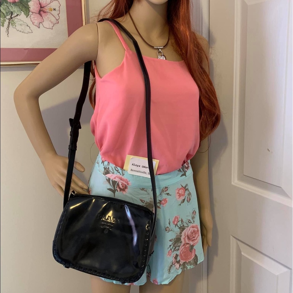 Authentic Prada Black Enamel Shoulder bag